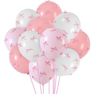 Gejoy Pink Bow Party 24 Pack 12" Balloons with 200 Pcs Bow Pink White Balloons Decor for Coquette Birthday Bachelorette Baby Shower Wedding Party Supplies