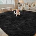 Area Rugs 10x14 Living Room, Shaggy Carpet Soft Plush Furry Bedside Rug Large Area Rugs for Bedroom Kids Girls Boys Home Decor Anti Slip(10 x 14, Black)