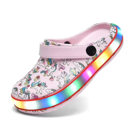 Kids' Clogs LED Garden Shoes Boys Girls Mules Light up Sandals Slip on Lightweight Non-slip  (Pink, 8 Toddler / 25) 