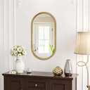 Gold Oval Mirror, 12"x24" Hanging Wall Mirror with Antique Gold Braided Metal Cord Frame, Modern Distressed Wall Decor for Bedroom, Living Room, Entryway