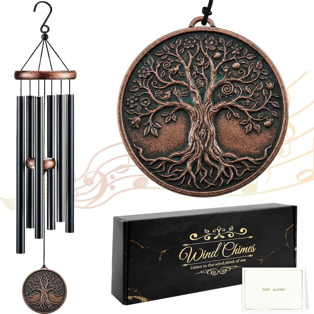 Tree of Life Wind Chimes for Outside, Gift for Men Women | 32in Resin 3D Tree Relief Windchimes for Patio Yard Garden Decor