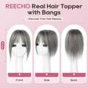 REECHO Human Hair Toppers with Bangs, Thick Hair Volume Topper Hairpiece for Women Real Human Hair Extensions for Daily Wear, Dark Gray (3.6"x5.0")