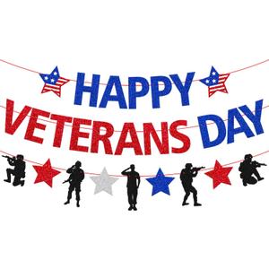 2 x Happy Veterans Day Banner Blue Red Veterans Day Decorations America Patriotic Army Military Soldier Thank You Veterans Theme Dcor Remember and honor Veterans Day Party Supplies