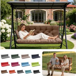 Porch Swing Cushions, Outdoor 3 Seats Swing Cushion Replacement Pad with Backrest, Waterproof Bench Cushion with Ties, for Porch,Garden,Backyard Furniture Patio Lounger (Coffee 60 * 40 in)