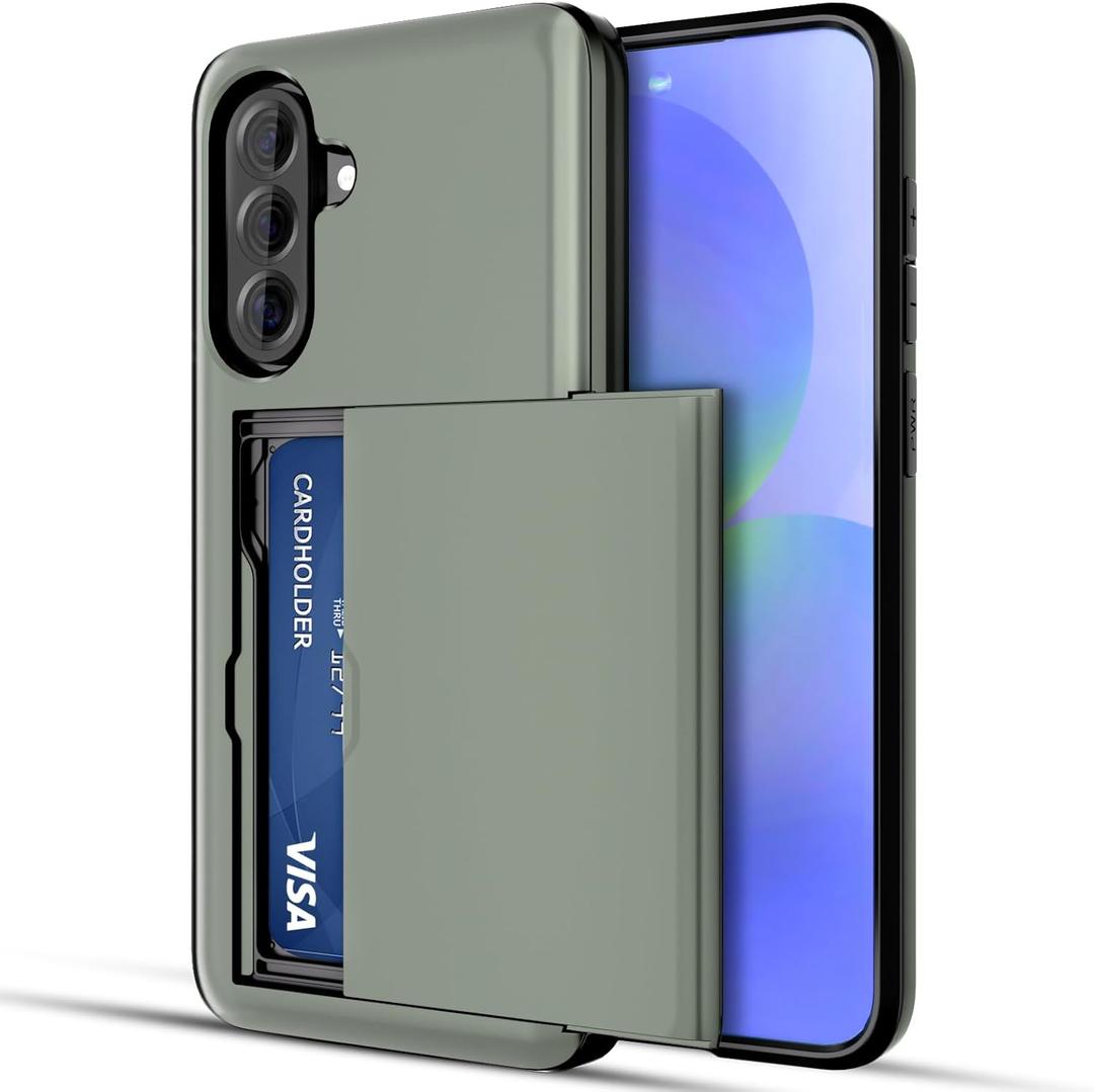 Jiunai for Samsung Galaxy A36 5G Case, Wallet Card Holder for 2 Cards License IDs CC, Hidden Slide Pocket Protective Phone Cover for Samsung Galaxy A36 6.7 inch 2025 Men Women Green