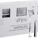 WDF 300 Pieces Silver Plastic Silverware - Plastic Silverware Heavy Duty - 100 Forks 100 Knives 100 Spoons - Disposable Silver Cutlery Perfect for Party/Wedding/Christmas