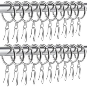 Hotop 60 Pieces 1.65 Inch Metal Drapery Curtain Rings Curtain Hanging Rings and 60 Pieces Metal Drapery Pin Hooks for Drapes Window Door Shower (Silver)