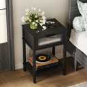 Nightstand Wooden Bedside Table with Drawer Black Night Stands Modern Style Small End Table Side Table with Storage Shelf for Bedroom Living Room MLBZ10B