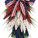 19.7 Inch Patriotic Wreath for Front Door 4th of July Wreath Independence Day White Blue Red Garland for Memorial Day Veterans Day Front Door Decoration Hanging Ornaments