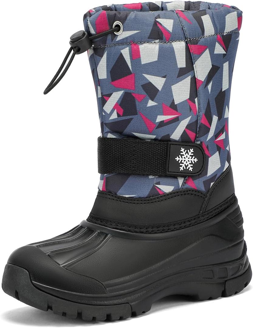 koppu Boys Girls Snow Boots Kids' Waterproof Snow Boots for Winter Slip Resistant Cold Weather Shoes (9 Toddler, Pinkish Gray)