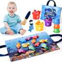 Montessori Toys for 1 Year Old - 20PCS Cloth Toddler Fishing Game with Stacking Cups,Baby Color Sorting Toy 12-18 Months One Year Old Birthday Gift,Best Easter Gifts for 1-3 Year Olds (Blue)