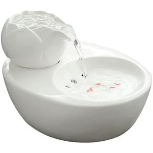 Ceramic Water Fountains for Cats Indoor Small Dog Pet Water Bowl Dispenser Automatic Rabbit (White)