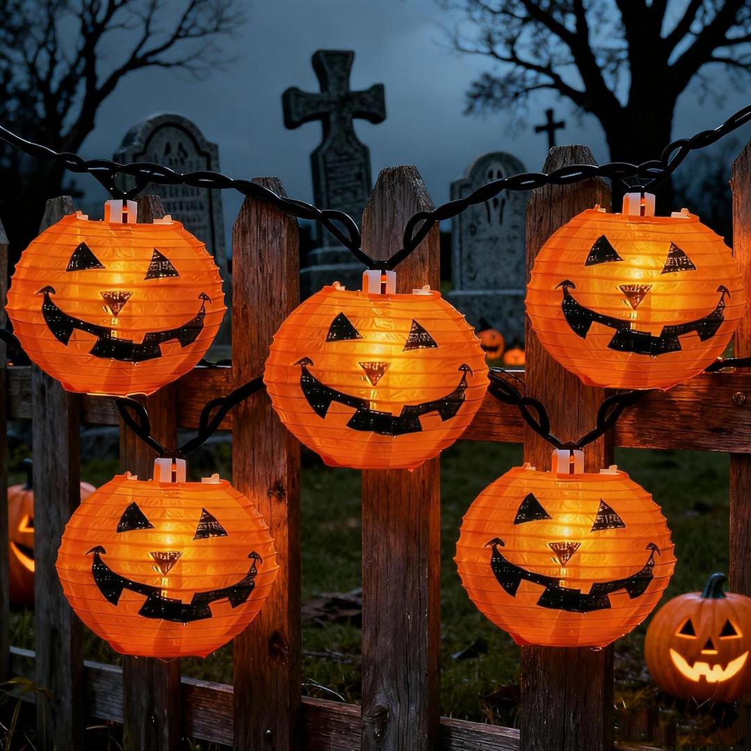 Halloween Lantern String Lights, 8.5Ft Pumpkin Lights with 10 Nylon Pumpkin,Jack O Lantern Decor Lights for Indoor Outdoor Halloween Party Patio Decor