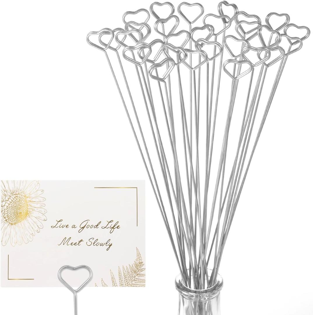 Avsty 30Pcs Floral Card Holder Picks-Wire Place Card Holder for Wedding-Metal Photo Picture Clip Holder-Table Name Number Holder,Memo Note Holder for Flower Arrangement,Wedding,Party(Silver, Star)