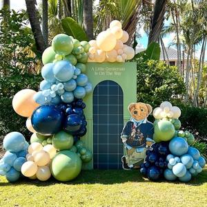 146PCS Sage Green Navy Blue Balloons Arch Kit, Dusty Blue Sand White Balloon Garland for Birthday Jungle Safari Baby Shower Bear Theme Party Decorations