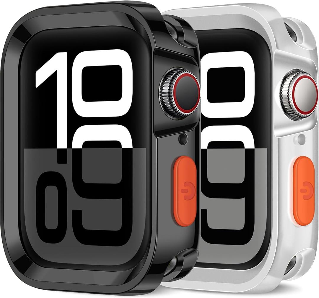 Amizee 2 Pack Rugged Case Compatible with Apple Watch Case Series 10 42mm(2024), Soft TPU Shockproof Bumper Drop Proof Protective Cover for iWatch (Plating Black/Clear) (42mm(Series10))