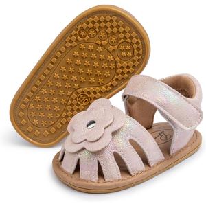 Meckior Baby Toddler Infant Girls PU Leather Soft Open Toe Summer Sandals Flower Princess Flat Shoes (Pink)