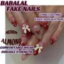 BABALAL Valentines Press On Nails Almond Medium - Pink Fake Nails, 3D Bow Design Y2K Silver Heart 24Pcs Stiletto Acrylic False Nails for Women Girls