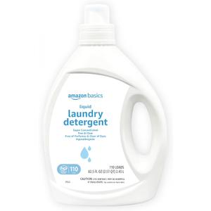 Amazon Basics Concentrated Liquid Laundry Detergent, Hypoallergenic, Free of Perfumes & Clear of Dyes, High Efficiency, 110 Loads, 82.5 Fl Oz (Previously Solimo)