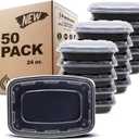 Freshware Meal Prep Containers [50 Pack] 1 Compartment with Lids, Food Storage Containers, Bento Box, BPA Free, Stackable, Microwave/Dishwasher/Freezer Safe (24 oz)