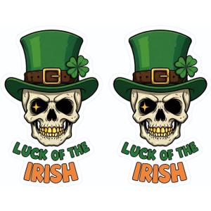 2pcs Irish Sticker, St Patricks Skull Ireland Flag - Auto, Wall, Laptop, Cell, Truck Sticker for Windows, Cars, Trucks (B)