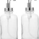 BESTOYARD 2Pcs Transparent Glass Syrup Dispenser with Pump Multi Use Storage for Honey Jam Seasonings for Coffee Bar Kitchen Decor Stylish Design for Easy Dispensing