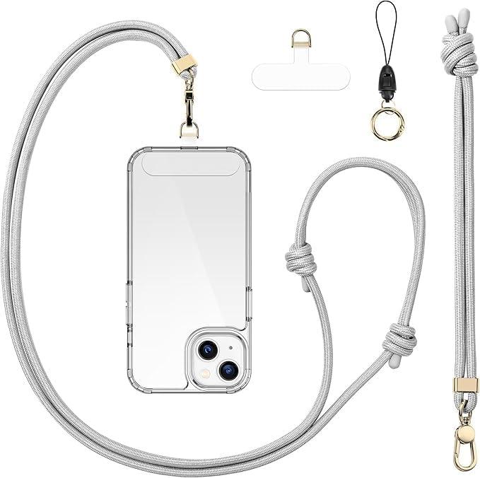 Anti-Theft Phone Lanyard Crossbody & Wrist Strap | 2 Phone Tabs, Secure Lock Design | Universal for All Phones | Adjustable Strap with Premium Metal Buckles | Skin-Friendly Nylon