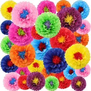 Geyee 27 Pcs Mexican Paper Flowers Colorful Fiesta Tissue Paper Flowers Mexican Carnival for Floral Party Backdrop Birthday Wedding Party 8, 10, 12 Inch(Stylish Color)