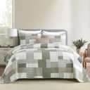 Plaid Quilts Queen Size - 3 Pieces Quilt Set - 100% Cotton Farmhouse Quilt Bedspread Bedding Set for All Season - Reversible Lightweight Comforter Set - Brown/Green/White