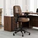 Drafting Executive Chair, Tall Office Chair with Padded Flip-Up Armrests, Mid-Back Cushioned Seat, 360° Swivel Rolling Computer Desk Chair for Standing Desk & Home Office, Vintage Brown