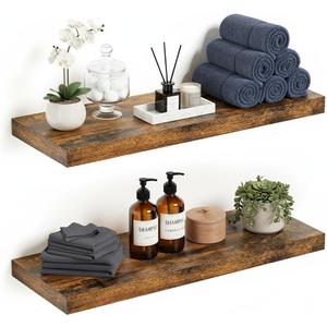 Vivelove Floating Shelves for Wall, 24 inch Wall Shelves for Bathroom Bedroom, Living Room, Kitchen, Office, Rustic Farmhouse Shelf Decor with Invisible Bracket, 24x9x1.6, Set of 2, Rustic Brown, 24Wx9.1Dx1.6H