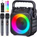 Karaoke Machine, Portable Bluetooth Speaker with 2 Wireless Microphones for Adults & Kids with Lights, Karaoke Microphone with PA System Supports USB/TF/REC/FM/AUX for Home Party