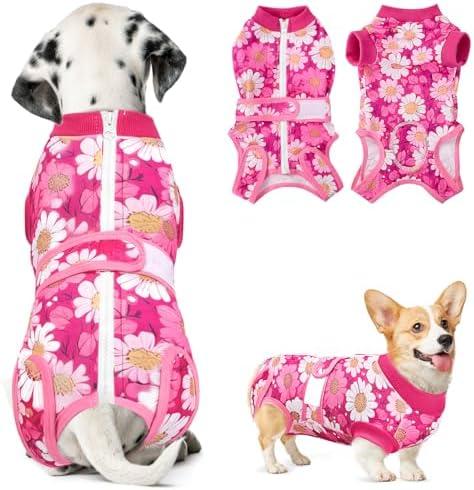 Nasjac Dog Surgery Recovery Suit - Zipper on Recovery Shirt for Female Dogs, Abdominal Wounds Cone E-Collar Alternative Onesie, Prevent Licking Dog Surgical Suit After Spayed (FU, L)