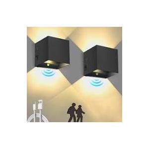 Heromind 2 Pack Motion Sensor Wall Light, 3 Modes Wireless LED Indoor Up/Down Wall Sconce, Rechargeable Battery Powered Brightness Adjustable Wall Lamps, Black