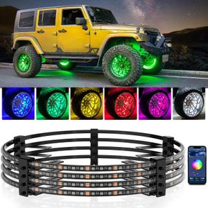 MICTUNING 15.5" V1 RGBW LED Wheel Lights Kit with APP Control & Music Sync Turn Signal, Brake Function, Pure Colors Neon Wheel Rim Lights for Trucks, SUVs, Cars (4PCS, Single Row)
