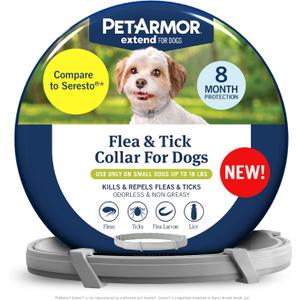 PetArmor Extend Dog Flea and Tick Treatment & Prevention Collar for Small Dogs up to 18 lbs., 8 Months of Protection, Odorless & Non-Greasy, Waterproof, Kills Fleas, Ticks, and Larvae, 1 Count