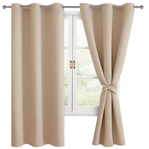 Hiasan Room Darkening Window Curtains for Bedroom, Thermal Insulated, Energy Saving Blackout Curtains, Set of 2 Panels, Sewn with Tiebacks, Grommet Top (Greyish White, Width 42 Inch x Length 63 Inch)