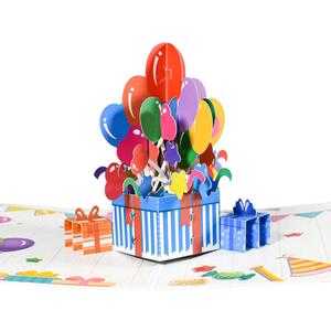 2 x Colorful Balloon Box Pop Up Happy Birthday Greeting Card, ideal love Gift for Adult and Kid with Blank Note Card & Envelope, Foldable Celebration for Daughter, Son, Mom, Dad, Friend, Children
