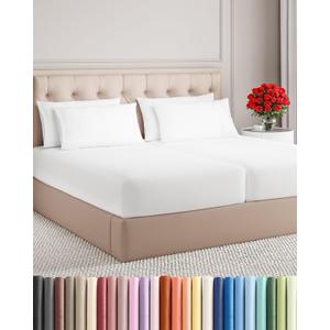 Split King 7 Piece Sheet Set - Comfy Breathable & Cooling - Hotel Luxury Bedding for Women, Men, Kids, Teens & Children - 1 Flat & 2 Fitted Sheets & 4 Pillowcases w/ Deep Pockets, Wrinkle Free - White