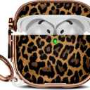 Maxjoy for Cute AirPods 4 Case 2024 with Safety Lock,Compatible Leopard Print AirPod 4th Generation Case for Women Girly with Keychain-Gold