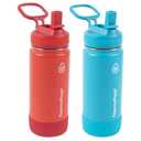 ThermoFlask Kids 16 oz Insulated Water Bottles with Straw Lid BPA-Free Stainless Steel Leakproof & Spill-Proof Design Easy Clean Wide Mouth 2-Pack for School, Sports, Playdates, Red/Blue