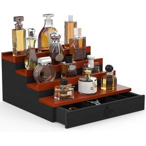 Cologne Organizer for Men, 4 Tier Perfume Stand, Cologne Shelf with Drawer and Hidden Compartment Perfume Display Holder, A Gift for Men