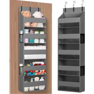 Lifewit 1 Pack Over the Door Organizer, 5 Shelf Clear Window Hanging Storage with 4 Mesh Side Pockets, Anti-Tilt 40 lbs Load Behind Door for Pantry, Nursery, Bathroom, Bedroom, Kitchen, Dorm, Grey  