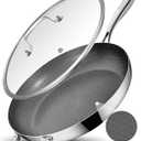 12 Inch Non-Stick Ceramic Stainless Steel Frying Pan - With Lid & Helper Handle, Induction Compatible Skillet, Dishwasher & Oven Safe Up to 600F, Detachable Handle, Perfect for 4 People