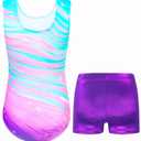 Nymphperi Girls Gymnastics Leotards Size 5-6 Years Old Purple Zebra Tumble Outfits with Shorts