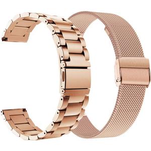 ViCRiOR Watch Bands Compatible with 18mm Garmin Venu 3S/Venu 4 41mm/ Vivoactive 4S /Venu 2s / Vivomove 3S, Solid Stainless Steel Watchband+ Mesh Strap Bracelet for Garmin Forerunner 255s/265S (Rose Gold)