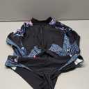 LafyKoly Women's One Piece Long Sleeve Rash Guard UV Protection Printed Surfing Swimsuit Swimwear Bathing Suit (X-Large, Black&blue&pink)