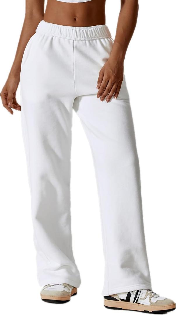 ABOCIW Womens Wide Leg Sweatpants Fleece High Waisted Baggy Sweat Pant Athletic Joggers Lough Pants with Pockets (Small, White)