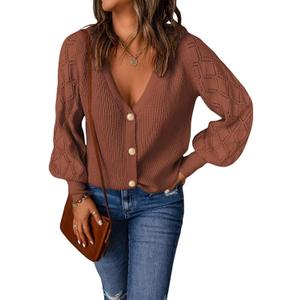 Astylish Women Long Sleeve Open Front Knit Button Down Cardigan Sweaters (Small, E Brick Red)