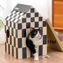 Conlun Cardboard Cat House with Scratch Pad & Catnip, Cat Play Scratching House for Indoor Hideaway Furniture, Heavy Duty Sturdy Cardboard Scratcher, Easy to Assemble Birthday Gift, Medium